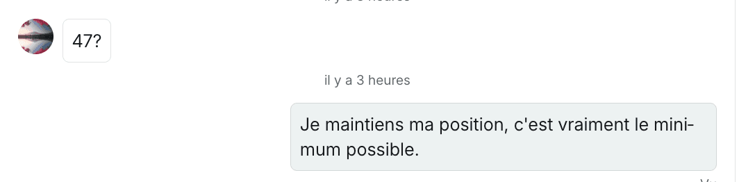 Message de prix minimum